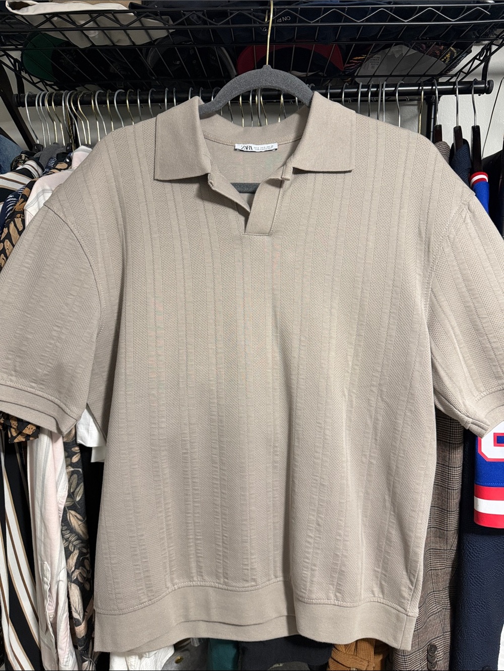 Zara Men Taupe Knit Polo Shirt